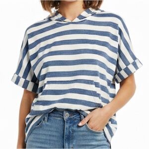 Jane and Delancey Blue White Striped Sweatshirt Hoodie‎ see photos small flaw